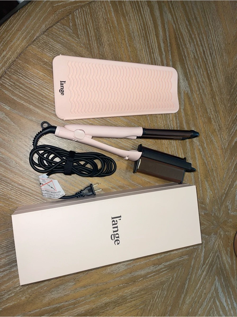 L’ange Pink Triple Barrel Waver Hair Styling Tool and heat protector pad
